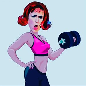 Ilustración de Maite Esteban en el gimnasio con una pesa